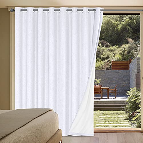 Image of H.VERSAILTEX White Linen Blackout Curtains Durable Thick Textured Linen Look 100% Blackout Patio Door Curtain Anti Rust Grommet Extra Wide Sliding Door Curtain Panel, W100 x L96 inch- Bright White