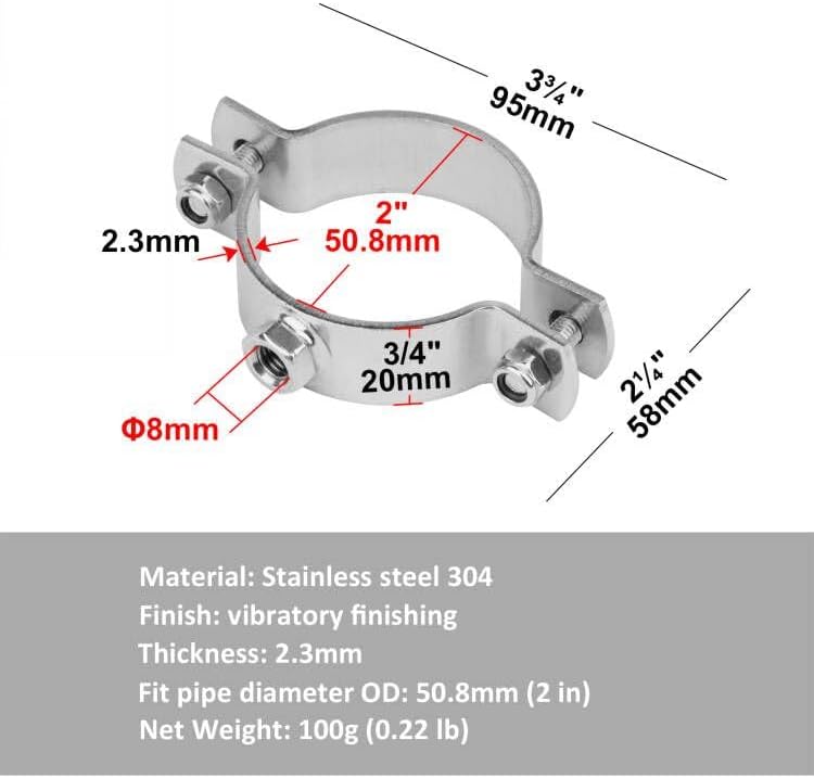 Miniatura 2 de 10 perchas ajustables de acero inoxidable con anillo dividido para tubos de cobre de calefacción y fontanería de 2 pulgadas (2.000 in)