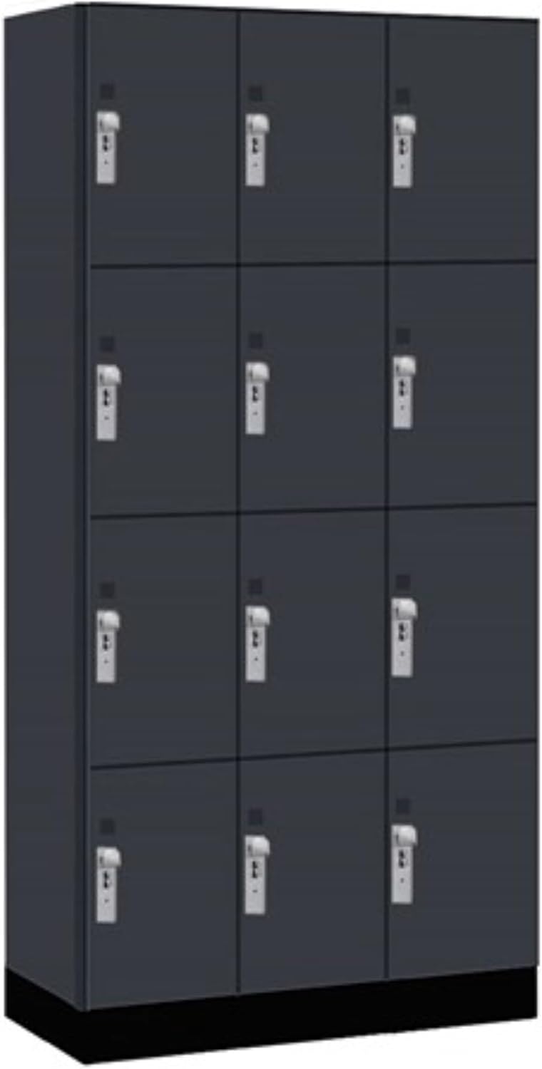 Salsbury 12" Wide Premier Wood Locker-Four Tier-3 Wide-6 Feet High-18 Deep-Carbon Mesh-Silver Hasps