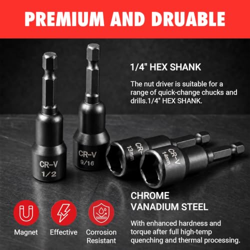 Image of 25-Piece Magnetic Nut Driver Set, SAE and Metric, 90mm Long Bits