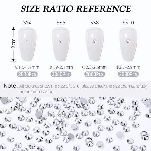 Image of Silver Flatback Rhinestones, Glass Rhinestones for Nail Art and Craft, Glue Fix, Loose Crystal Gemstones(Silver, SS4, 2880pcs, 1.5-1.7mm)