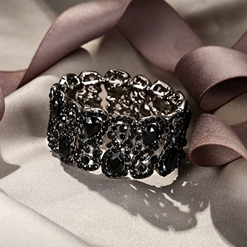 EVER FAITH Women's Austrian Crystal Costume Teardrop 8-Shaped Knot Elastic Stretch Bracelet3