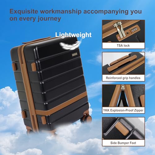 Image of 7 Piece Luggage Set for Family Travel, Lightweight Hardshell PC+ABS Suitcases set, Suitcase with 8 Smooth Spinner Wheels, TSA Lock, YKK Zippers(Black)