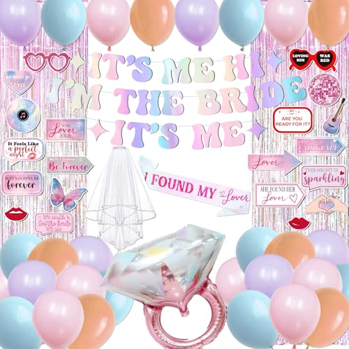Bachelorette Party Decorations Its Me Hi Im The Bride Its Me Banner Pink Tinsel Foil Curtains Bride to Be Sash and Veil Bridal Photo Props Bachelorette Balloons Bridal Shower Fecorations