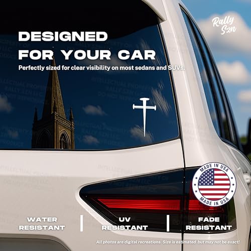 Image of Nail Cross - Christian Jesus Cross Car Vinyl Decal Bumper Sticker for Car, Wall, Window, Vehicle, Weather Resistant, Viral (White)
