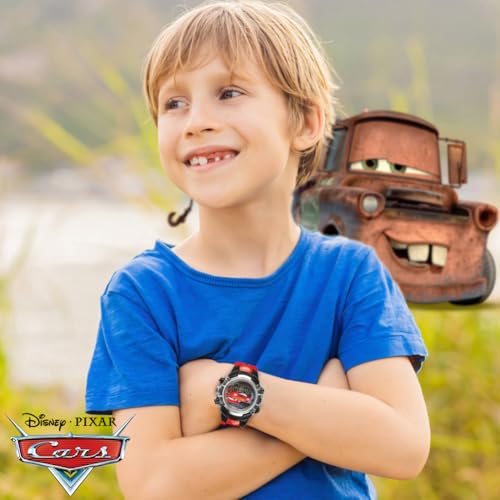 Image of Disney Pixar Cars Kids Watch - Flashing Dial Lights, LCD Display, Adjustable Plastic Strap - Perfect for Boys and Girls