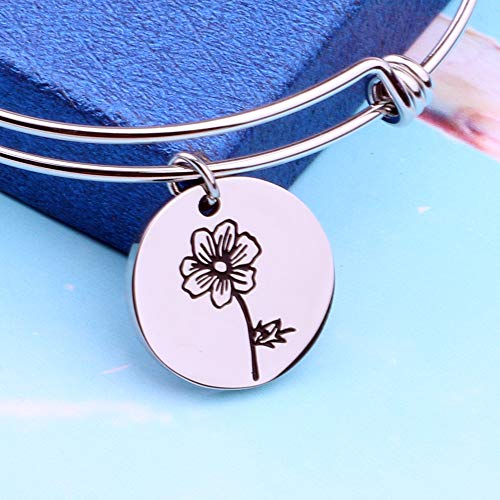 Image of Detailed Personalized Birth Flower Bracelet Birth Month Mom Bracelet Birthday Gift for Her (Oct.-Cosmos bracelet)