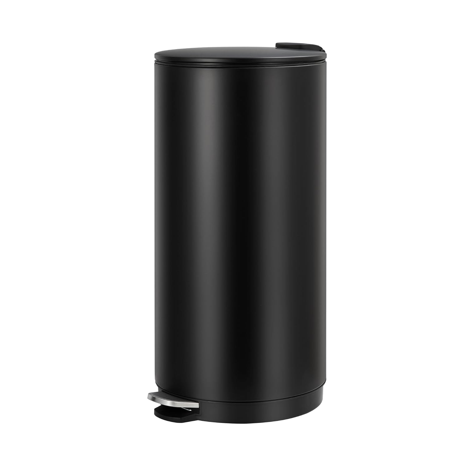 8 Gallon Round Trash Can with Soft-Close Lid and Foot Pedal, Compact Kitchen Trash Can with Removable Liner Bucket, Stainless Steel Garbage Bin for Office, Bedroom Black, Round