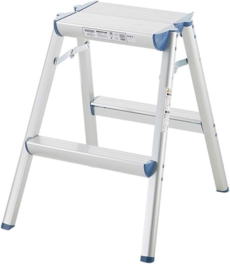 OKUOKA Ladders,Collapsible Step Ladder 2 Tread Slip Resistant Feet, Safety Aluminum Lightweight Compact for Home Office Multi-Purpose Stepladder/Silver/Three-Step Ladder