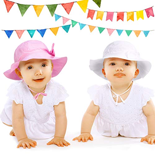 2 Pieces Baby Girl Sun Hat Infant Uv Protection Summer Hats With Bows Wide Brim Bucket Hats Adjustable Sunscreen Beach Caps Bowknot Fisherman Caps (Baby Of 6-12 Months, White And Pink) #TOP6