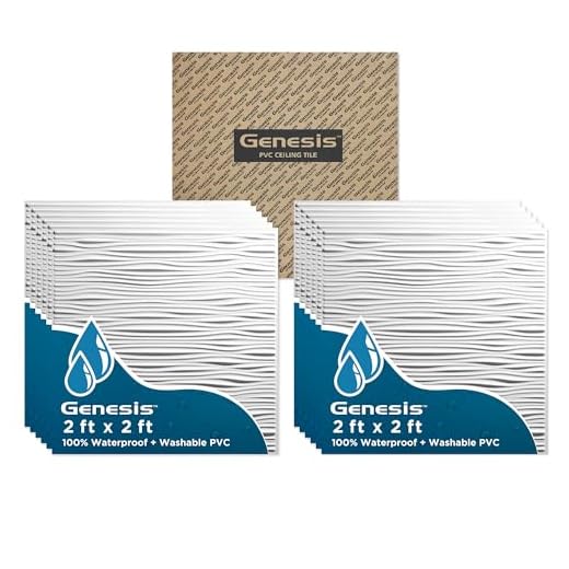 Genesis 2ft x 2ft White Drifts Ceiling Tiles - Easy Drop-in Installation – Waterproof, Washable and Fire-Rated - High-Grade PVC to Prevent Breakage - Package of 12 Tiles