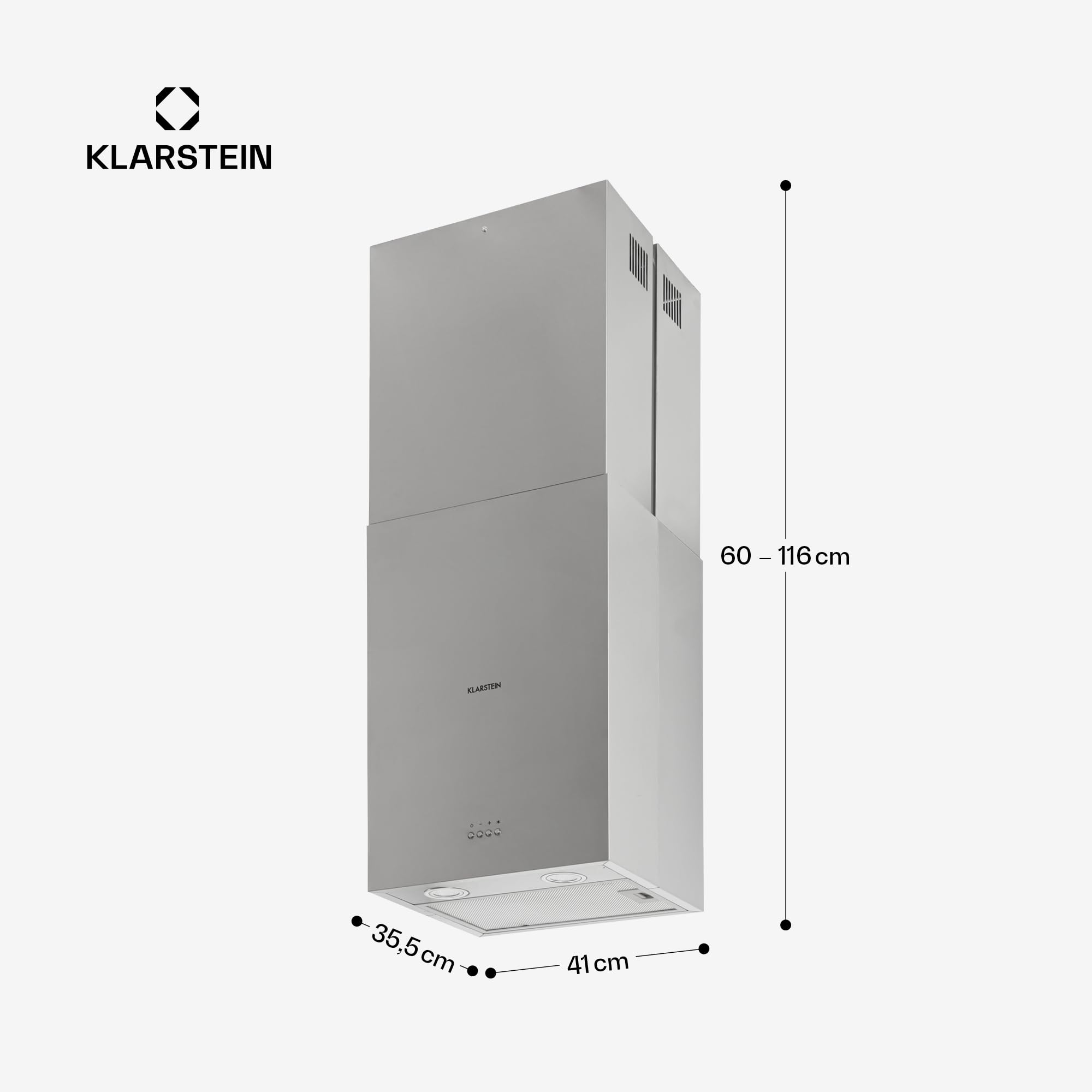 Klarstein Cappa Isola Sospesa, con Timer, Flusso d'Aria di 641m³/h, Cappa Sospesa per Isola Cucina con 3 Modalità e Filtri Antigrasso, Cappa Isola Sottopensile con Filtri a Carboni Attivi