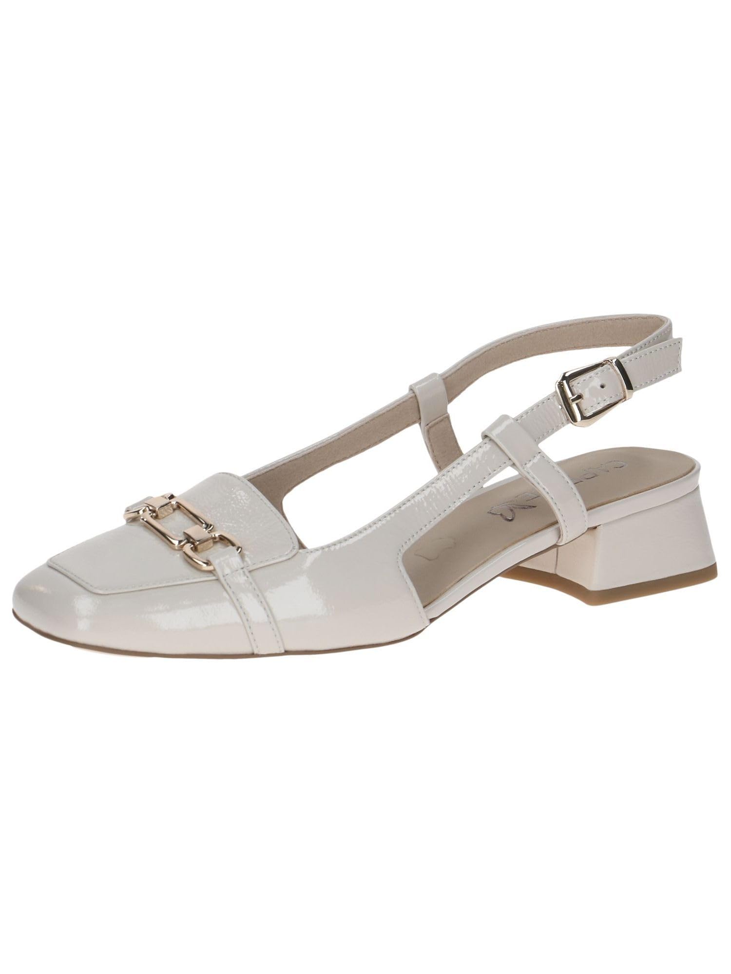 CAPRICE Women Slingback Loafers Leather Low Heel, Cream (Snow Naplak), 5 UK