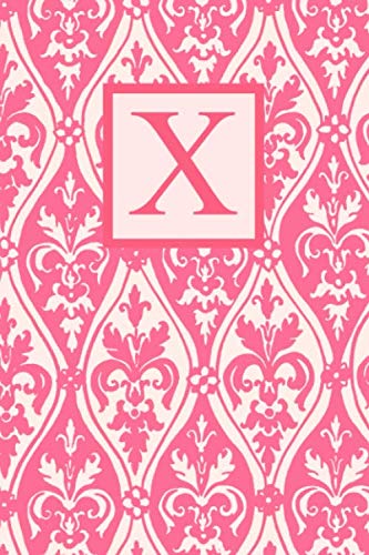 X: Damask Cover Initials X Monogram Notebook, X Monogrammed Journal Gift