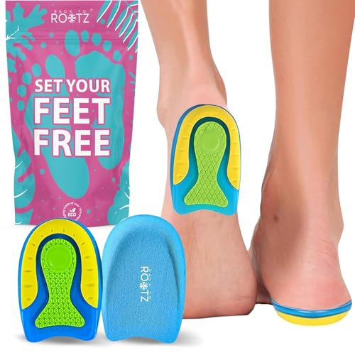 ROOTZ® | Taloneras para Fascitis Plantar y Alivio del Dolor del Espolón Calcáneo | 1 Par de Plantillas Adhesivas de Silicona con Soporte de Gel | Talla L (42-46)