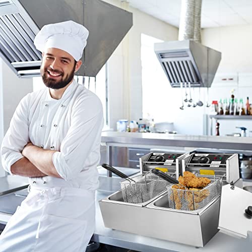 Casulo Electric Deep Fryer With Removable 2 X 6L Basket & Lid, 20.7Qt Commercial Deep Fryers With Temperature Limiter, Stainless Steel Double Fryer For Turkey, French Fries, Donuts And More #TOP6