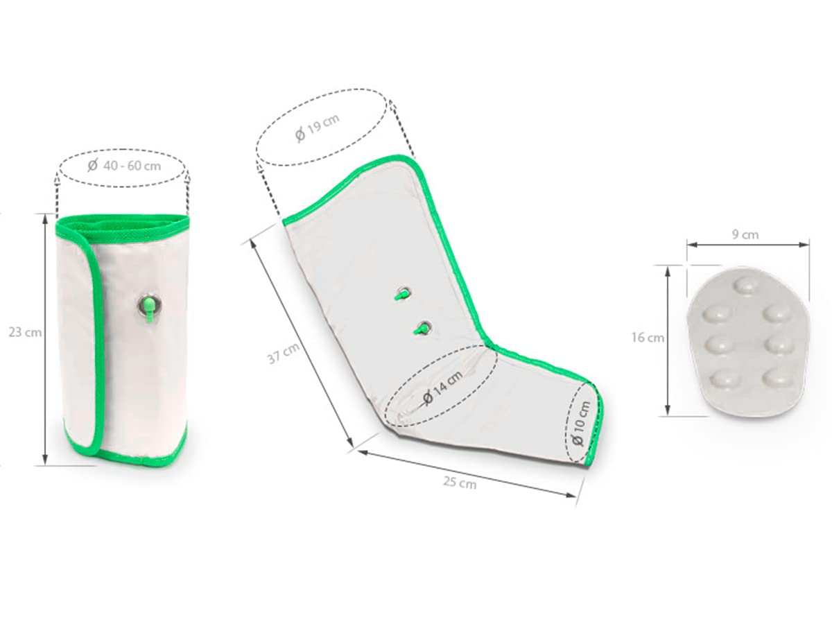 QUIRUMED Presoterapia de uso doméstico, masaje, para pies, pantorrillas y muslos, Pantalla LCD, 9 intensidades, 10 W, Temporizador, Apagado automático