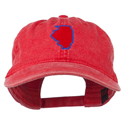 Illinois State Map Embroidered Washed Cotton Cap - Red OSFM