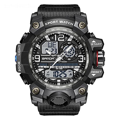 AIMES Men's Watch Sports Outdoor Waterproof Military Watches Auto Date LED Large Face Multi Function Tactics Dual Dial Time Stopwatch Alarm Wristwatch for Men