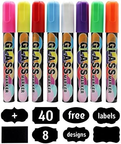 Chalk Markers Fine Tip Erasable Liquid Chalk Marker Pen with Reversible Tip W60 6mm 8 Neon Colours with Free 40 Chalk Board Labels