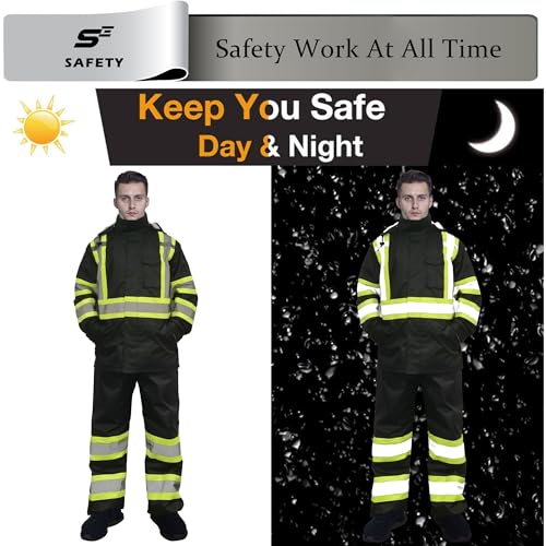 sesafety Hi Vis Rain Jacket, Rain Suits for Men Waterproof withBlack Bottom, Rain Coats for Men Interior Mesh, Class 3 HighVisibility Rain Gear,Removable Hood by sesafety - Image 4
