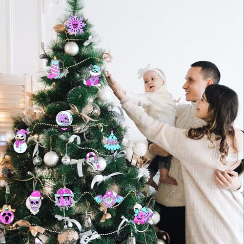 Fangleland Pastel Christmas Gothic Wooden Ornaments for Tree Spooky Gothic Skull Crystal Ball Snowman Hanging Decorations for Xmas Winter Holiday Party Outdoor Indoor - Image 3