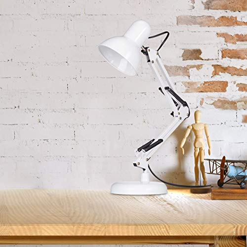 Relaxdays Retro Schreibtischlampe, Gelenk-Arm, schwenkbar, Büro Leselampe, Metall, E27, HxBxT: 50 x 27 x 15 cm, weiß – Bild 6