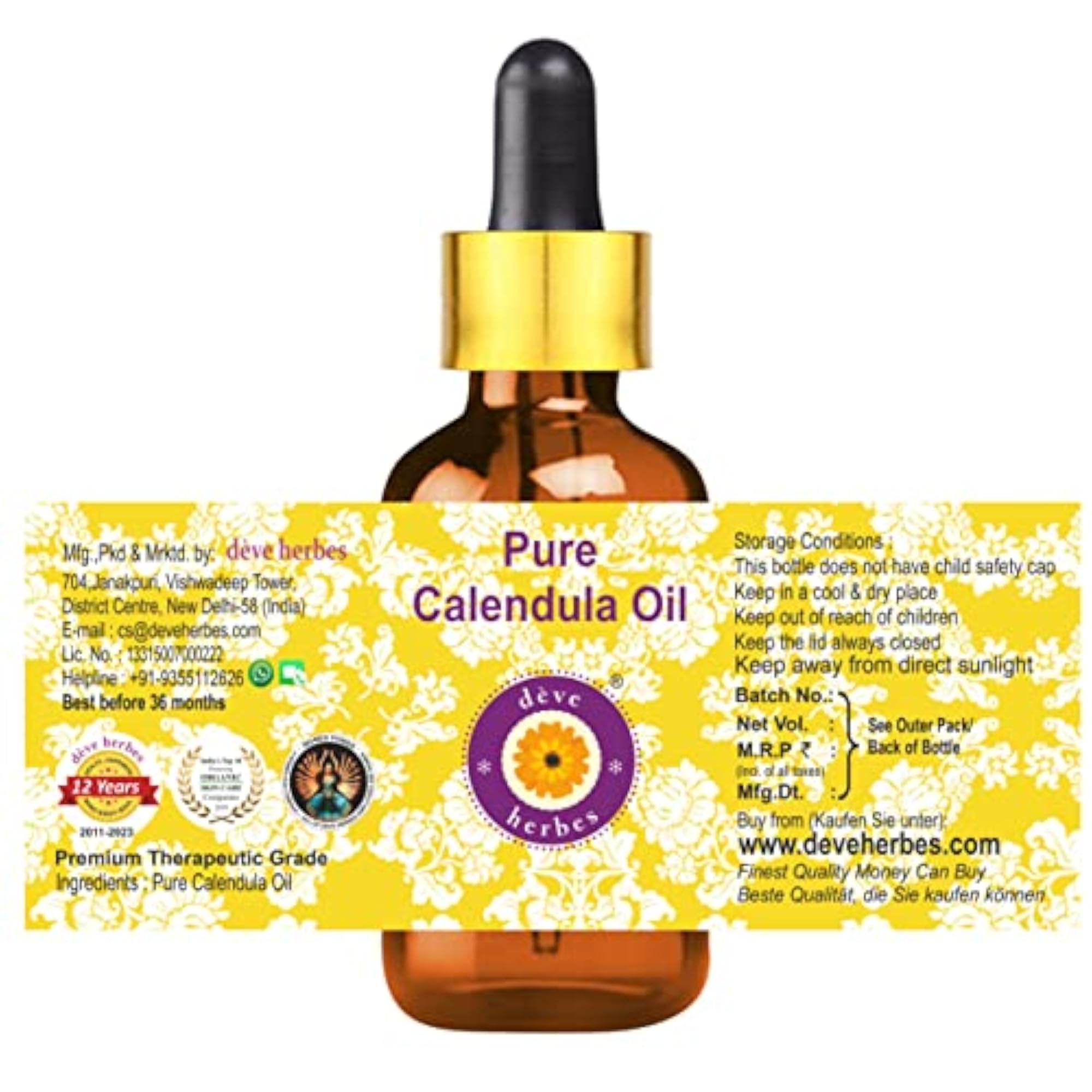Calendula Oil with Glass Dropper, 15 ml