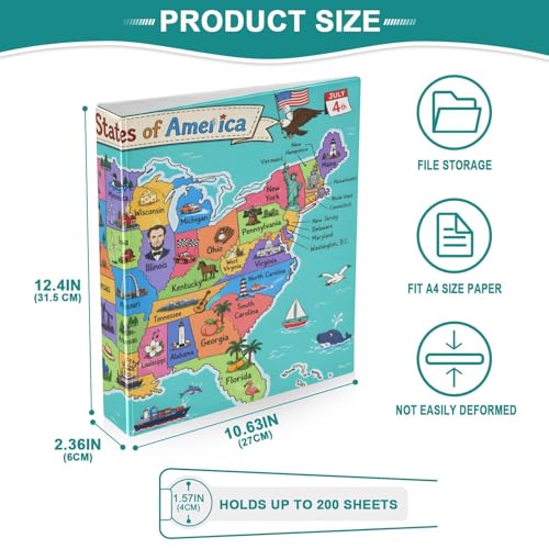 Image of 3 Ring Binder United States Map 1.5 inch Binders Three Ring Binders