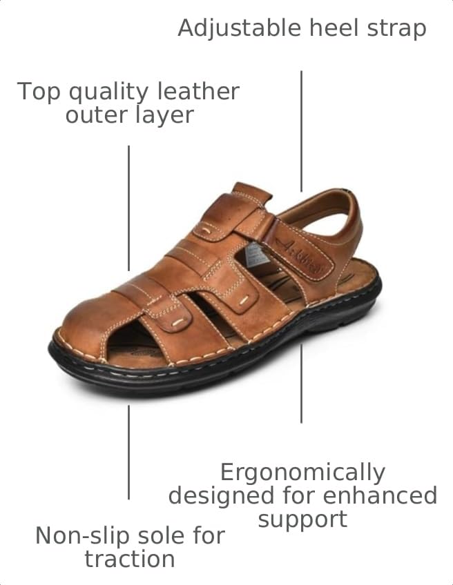 Image of Arkbird Men's Sandals, Closed Toe Leather Fisherman Outdoor Hiking Sport Shoes Summer