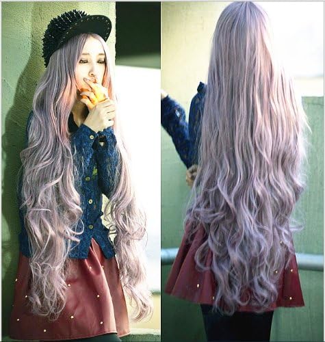 New Godiva Extra Long Lolita Full Natural Wavy Heat Resistant Hair Wig Grey purple Wigs