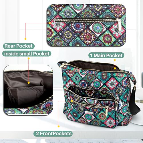 Image of Storite Women's Printed Crossbody Sling Bag | Multi Pocket Lightweight Shoulder Bag | Adjustable Strap Travel Messenger Bag | Boho Design Casual Everyday Purse