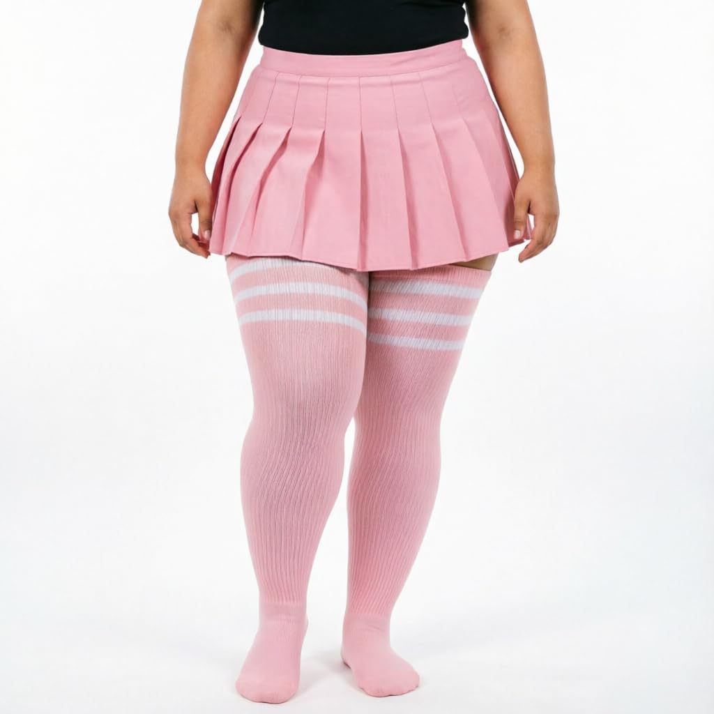 DRESHOW Plus Size Thigh High Socks Striped Over Knee Long Boot Stockings Knee High Tube Socks Leg Warmers for Women