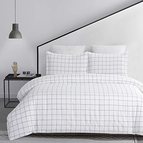 Vaulia Soft Microfiber Duvet Cover Set, Geometry Print Checked Pattern, White And Black Color Twin Size 2-Piece Set ( 1 Duvet Cover 1 Pillow Sham ) #TOP22