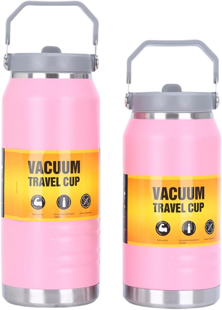 40oz / 54oz Stainless Steel Water Bottle with Handle – Screw‑On Lid, Flip‑Top Straw – Insulated, Leakproof, Durable Travel Hydration Bottle (White, 54 Ounce)