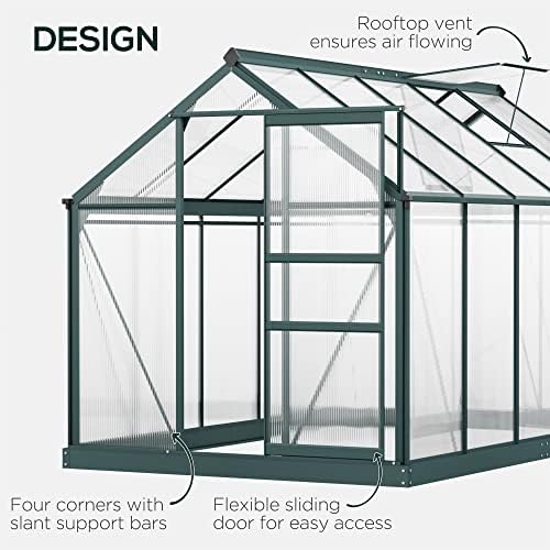 Outsunny Clear Polycarbonate Greenhouse Large Walk-In Green House Garden Plants Grow Galvanized Base Aluminium Frame w/ Slide Door (6 x 10ft)