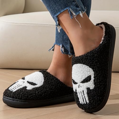 Image of Womens Mens House Slippers Retro Comfy Warm Plush Slip on Fluffy Memory Foam Home Sippers for Winter Indoor Outdoor