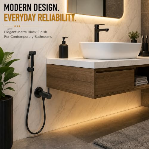 Image of ZAP Brass Angle Valve with Wall Flange - Pack of 6 | Matte Black Finish | Heavy Duty Angle Cock for Jet Spray, Shower, Geyser and Basin Tap | Rust Resistant Bathroom Fitting