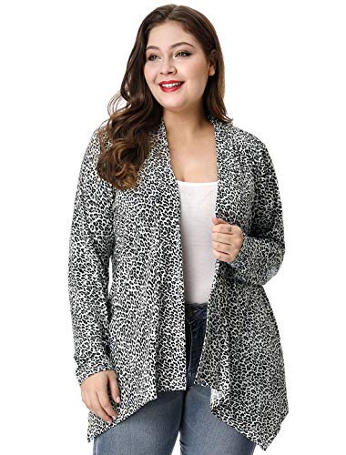 uxcell Women's Plus Size Leopard Print Asymmetric Open Front Fashion Cardigan 4X Grey