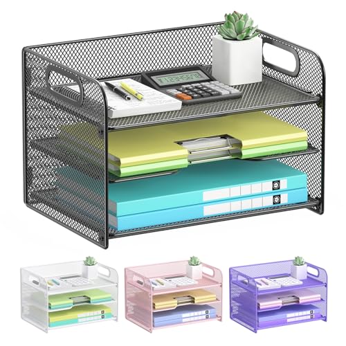OUTWOLF 3-stufiger Schreibtisch Organizer Netz Papier Organizer mit Griff Papierablage Organizer Akten-Organizer für A4-Aktenordner Papier Buch Magazin Schwarz