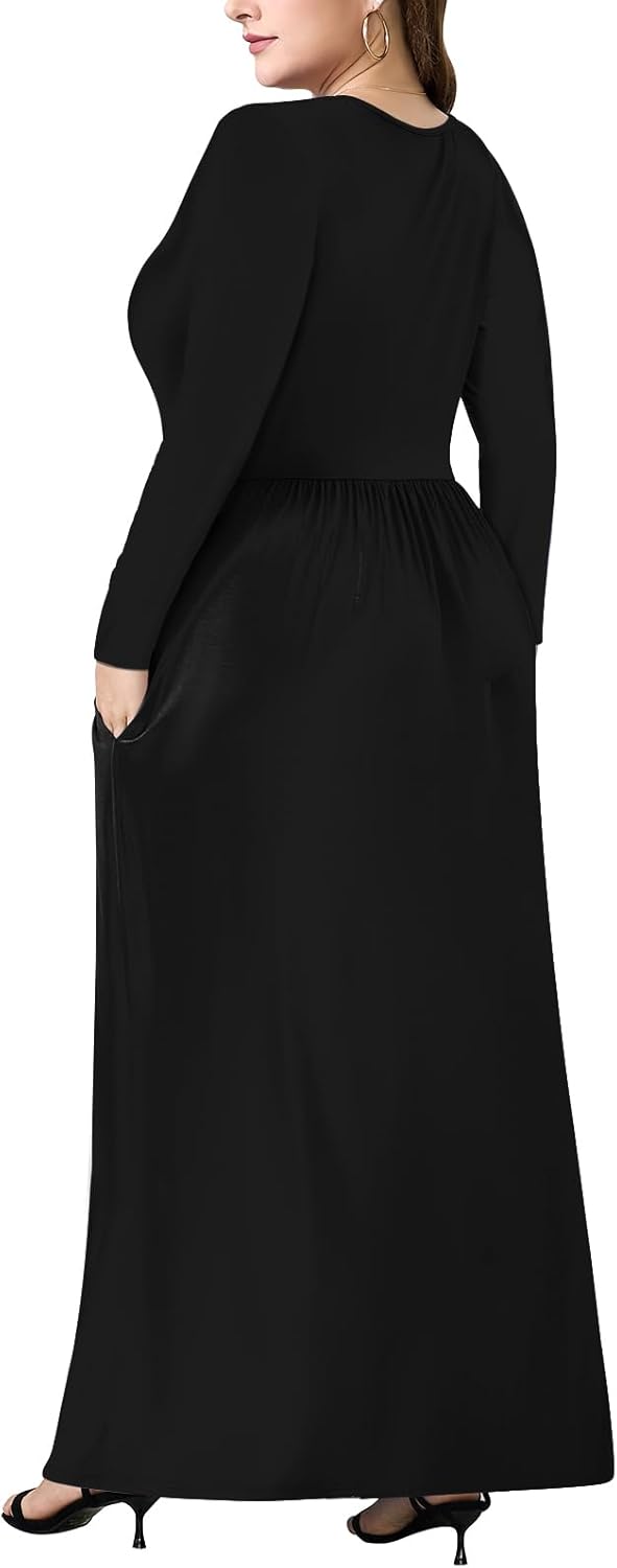 Plus Size Maxi Dresses for Curvy Women V Neck Casual Long Dress with Pockets 1X-5X - Image 5
