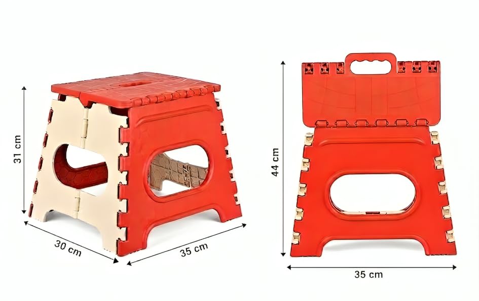 Image of U-MAX 12 Inch Portable Folding Step Stool, Compact, Lightweight & Durable for Kitchen, Bathroom, Outdoor Use (Red-Ivory)