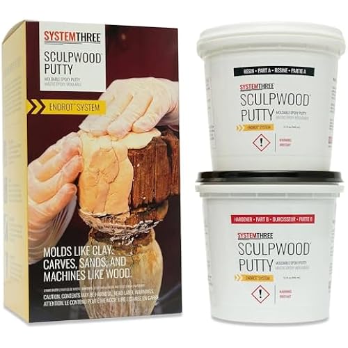 System Three 1600K20 SculpWood Putty Kit, 0.5 Gallon, Brown