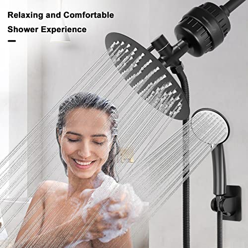 Nearmoon Filtered Shower Head, High Pressure 8″Round Rain Shower Head And 5 Settings Handheld Shower Filter Combo With Self-Adhesive Holder/1.5M Hose -1 Replaceable Filter Cartridge (Matte Black) #TOP5