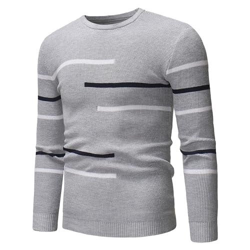 Men's Solid Striped Knitted Pullover Long Sleeve Casual Male Knits Sweaters Round Neck Basic Knit Sweater