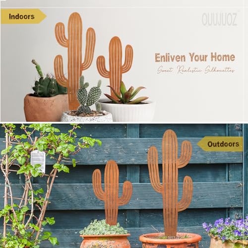 image for OUUJUOZ 2pcs Metal Cactus Outdoor Decor,Metal Plants Prickly Pear Cact