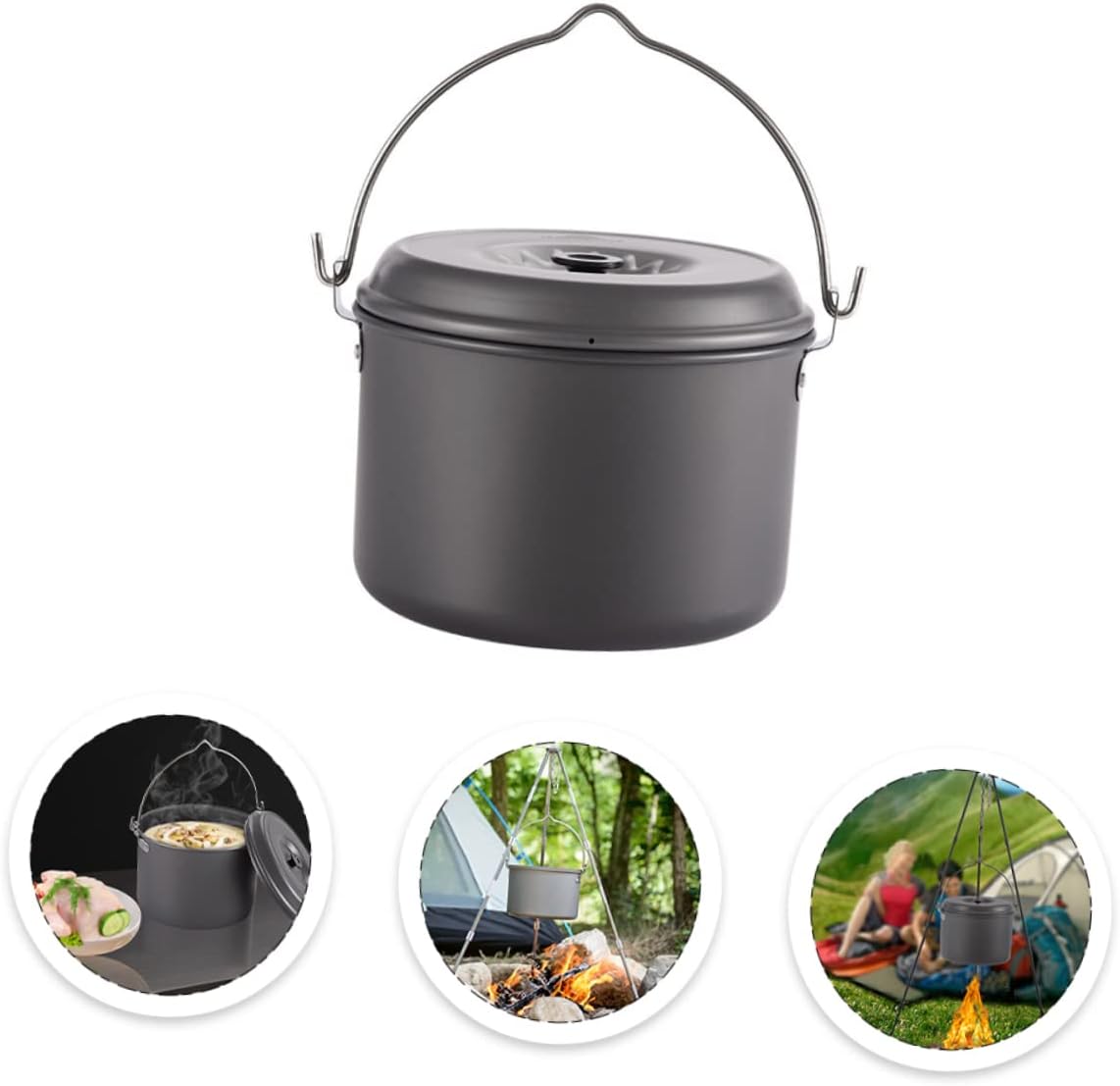 1pc Portable Camping Pot Cookware Set for People Cookware Picnic Pot Folding Handle Backpacking Oxide Material