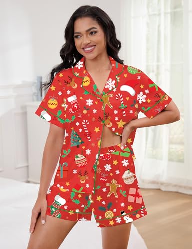 Image of SHESHOW Satin Pajamas for Women Set Preppy Animals Pjs Short Sleeve Shorts 2 Piece Loungewear Sets XS-XXL