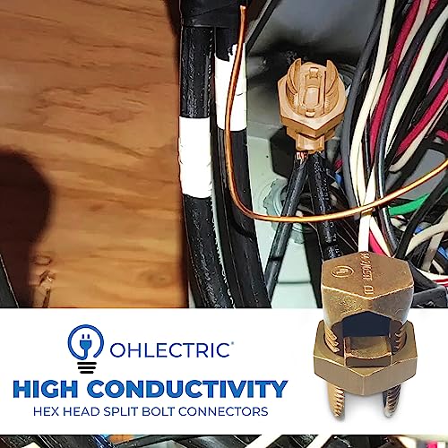 ohlectric hex head copper split bolt connector 6 awg 5 pack ul listed reusable heavy-duty electrical connector  high conductivity electrolytic copper  for grounding bonding amp direct burial