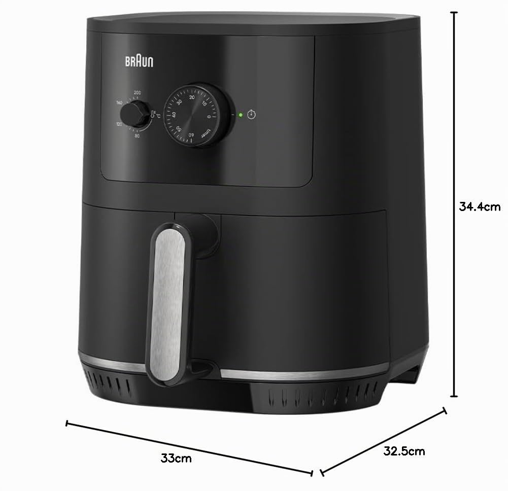 Braun MultiFry 3 HF3000IBK, Freidora de Aire con Capacidad de 4.3L, Control de Temperatura de 80-200°, Tecnología RealAir, Temporizador de 60 min, 1500W, Negro Mate